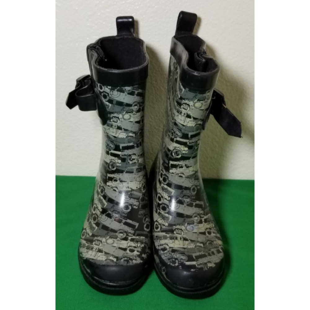 Capelli New York Shiny Car Printed Rain Boots Kid's 10-11 Black Gray Waterproof